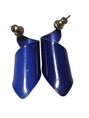 Vintage Blue Enamel Swirl Earrings Classic Statement Retro Fashion Jewelry Women